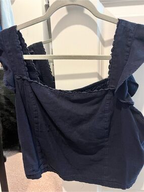 Ann Taylor Navy Ruffle Strap Crop Top